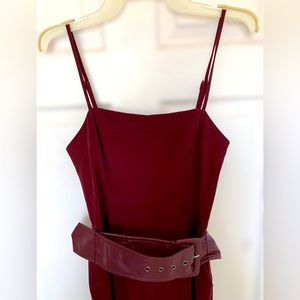 Burgundy Express Wide Leg Belted Jumpsuit - Like New